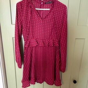 Nasty Gal Maroon Dress with White Dots